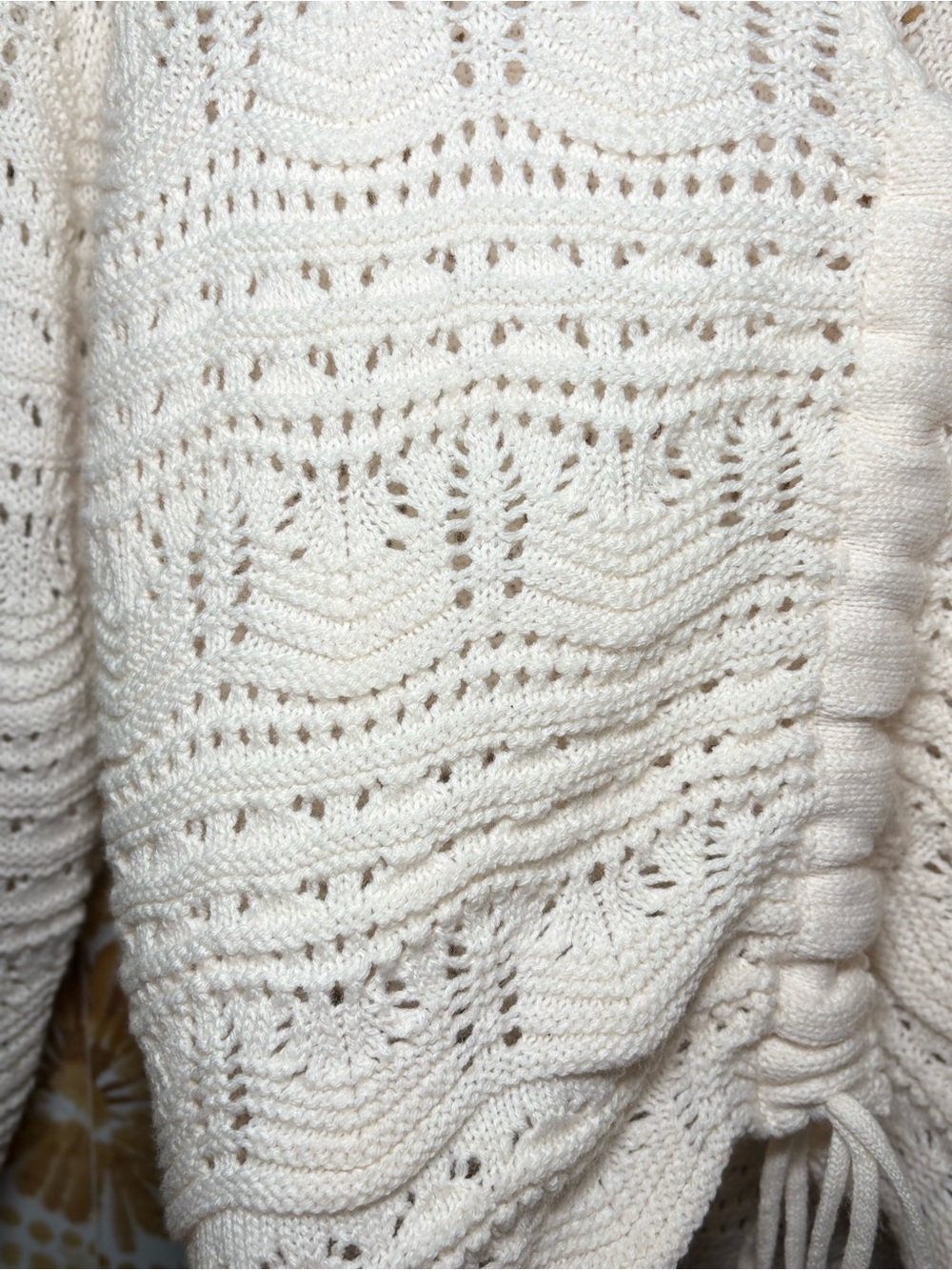 Cream Crochet Knit Cardigan Sweater | Boho Tie Front Top | Coastal Cottagecore - Picture 8 of 12